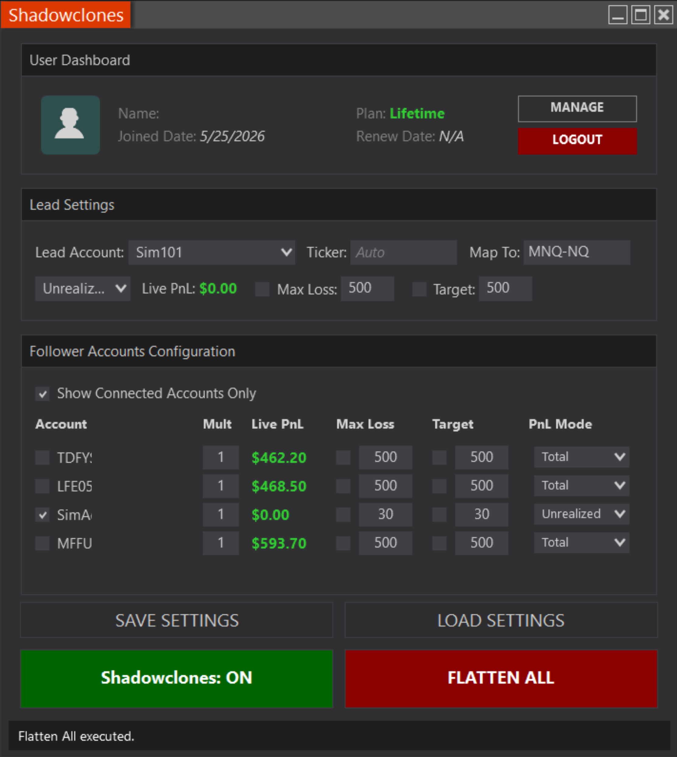 Shadowclones Interface